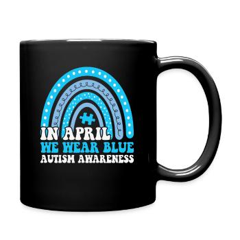 Autism Awareness in April We Wear Blue - Full Colour Mug - black - Right