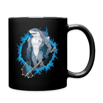 Hai-Mutant mit blauem Feuerhintergrund - Tasse einfarbig - Schwarz - Rechts