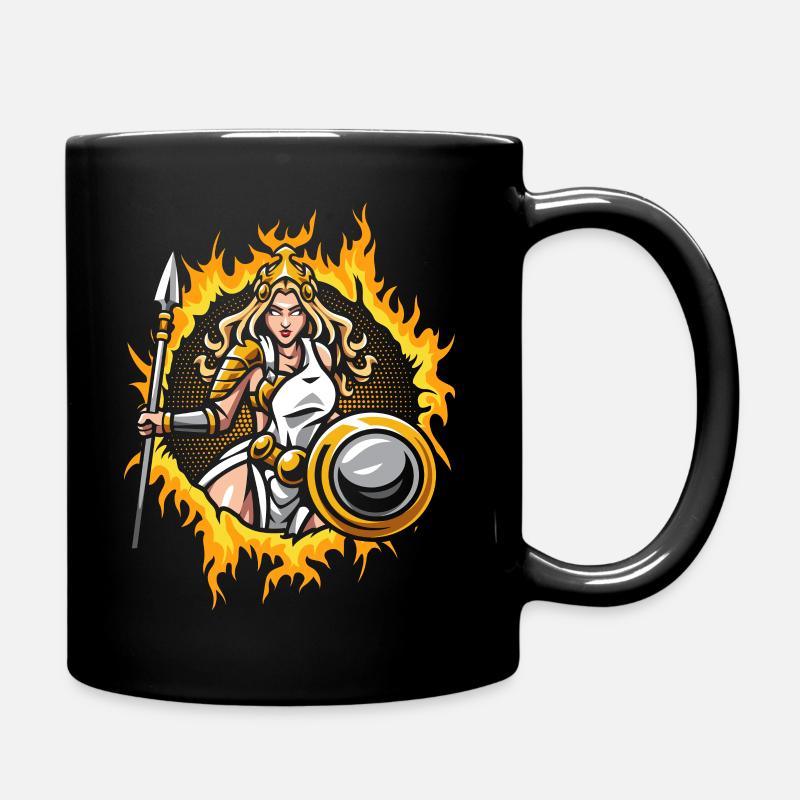 Athena mit Halbton-Goldfeuer-Hintergrund - Tasse einfarbig - Schwarz