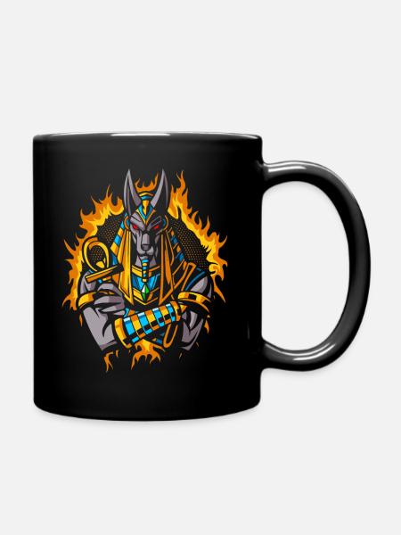 Anubis-Gott mit Halbton-Goldfeuer - Tasse einfarbig - Schwarz