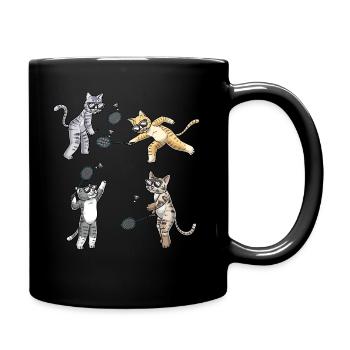 Lustige Badminton-katze - Tasse einfarbig - Schwarz - Rechts