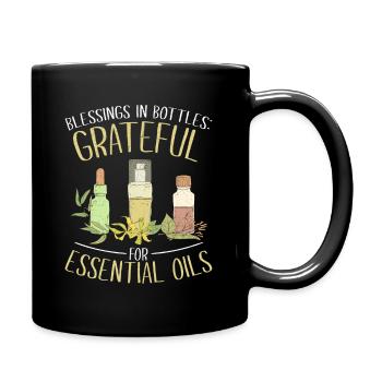 Blessings in Bottles: Grateful for Essential Oils - Full Colour Mug - black - Right