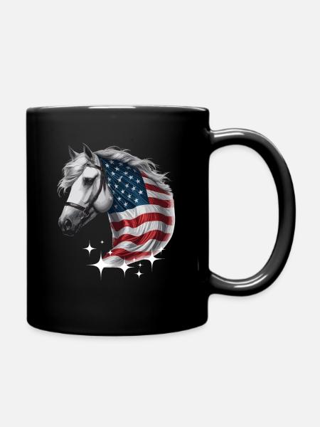 Amerika Unabhängigkeitstag Pferd Stars and Stripes - Enfärgad mugg - svart