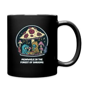 Meanwhile in the magical forest of mushrooms - Full Colour Mug - black - Right