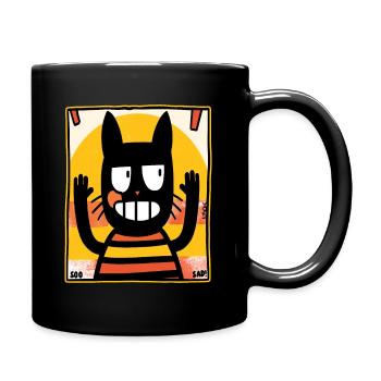 Witzige, sarkastische "So traurig" Retro Katze - Tasse einfarbig - Schwarz - Rechts