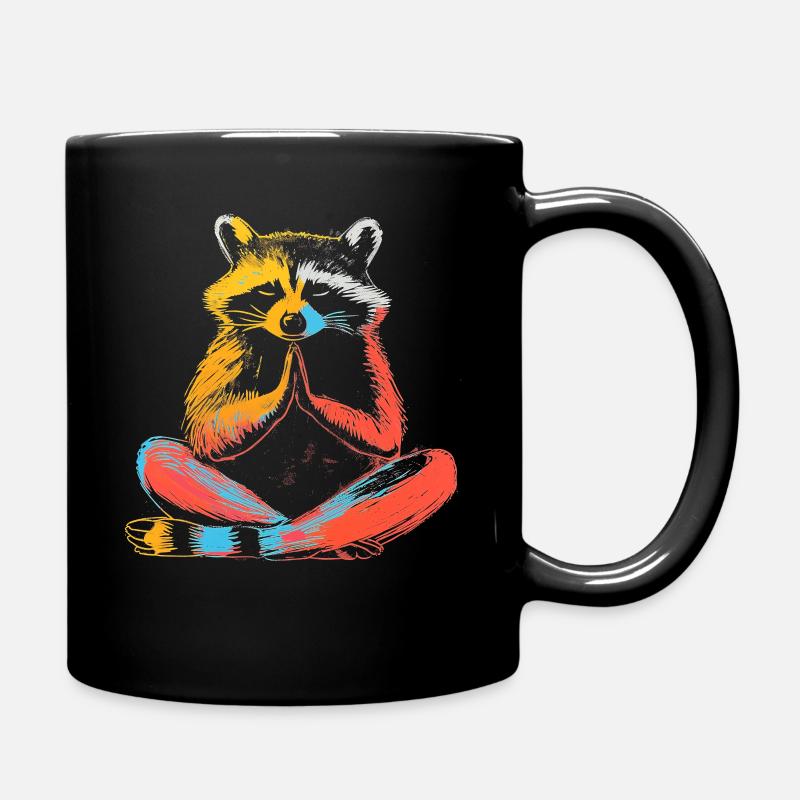Waschbär Meditation Lustig Geschenk - Tasse einfarbig - Schwarz