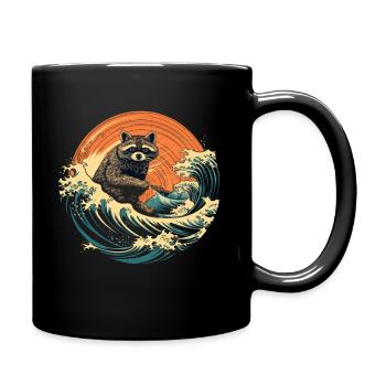 Raccoon Japanese Wave Funny - Full Colour Mug - black - Right