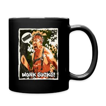 Asian colleague screams: Work sucks! - Full Colour Mug - black - Right