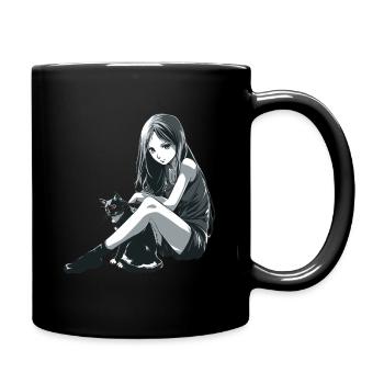 Fille d’anime avec chat - Mug uni - noir - Droite