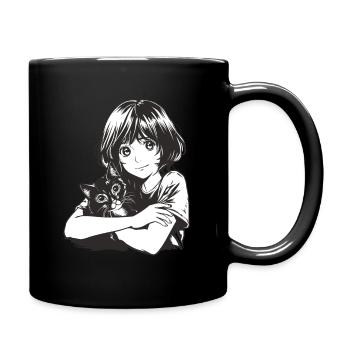 Fille d’anime avec chat - Mug uni - noir - Droite