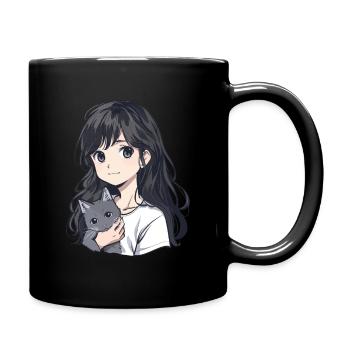 Fille d’anime et chat - Mug uni - noir - Droite