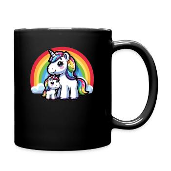 Unicorn Mom and Rainbow - Full Colour Mug - black - Right