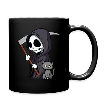 Sensenheld und Katze - Tasse einfarbig - Schwarz - Rechts