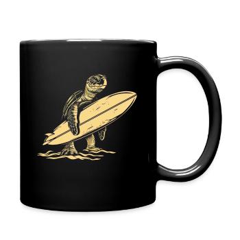 Surfer Geschenk Schildkröte Surfen - Tasse einfarbig - Schwarz - Rechts