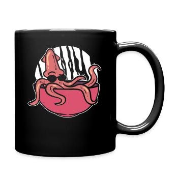 Lustiger Tintenfisch Fischer - Tasse einfarbig - Schwarz - Rechts