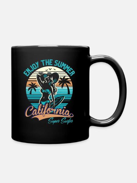 ENJOY THE SUMMER SURFER GIRL - Full Colour Mug - black