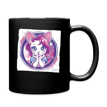 Comic Anime Cat Looking At You - Full Colour Mug - black - Right