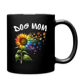 Dog Mom Hund Muttertag Sonnenblume Regenbogen Wau - Tasse einfarbig - Schwarz - Rechts