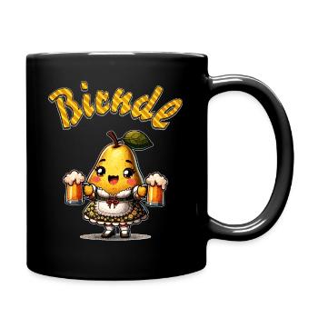 Birndl - eine süße Birne im Dirndl mit Getränken - Tasse einfarbig - Schwarz - Rechts
