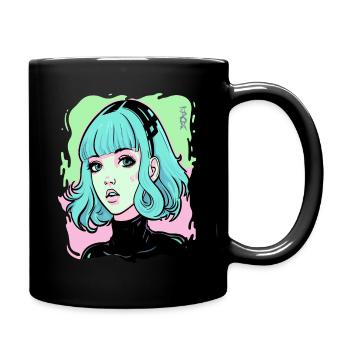 Candy Colored Cartoon Anime Girl - Full Colour Mug - black - Right
