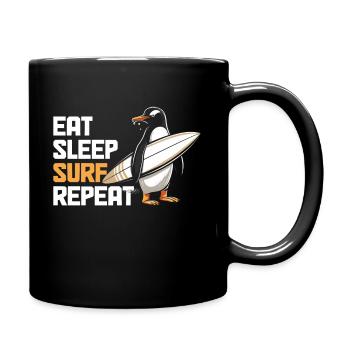 Surfen Eat Sleep Pinguin Surfer Geschenk - Tasse einfarbig - Schwarz - Rechts