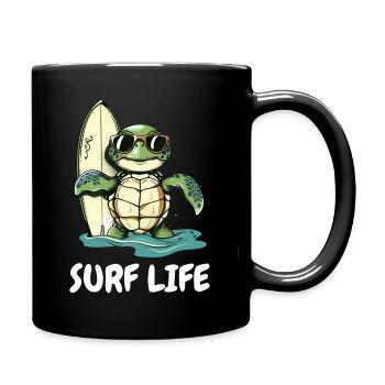 Turtle Vintage Surfer Gift - Full Colour Mug - black - Right