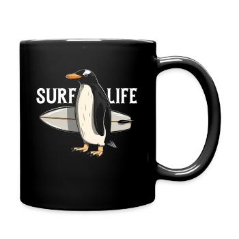Pinguin Surfen Vintage Surfer Geschenk - Tasse einfarbig - Schwarz - Rechts