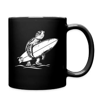 Surfen Schildkröte Surfer Geschenk - Tasse einfarbig - Schwarz - Rechts