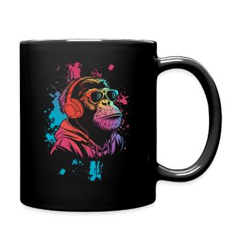 DJ Monkey monkey with headphones and sunglasses - Full Colour Mug - black - Right