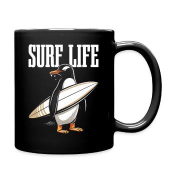 Surfen Pinguin Lustig Surfer Geschenk - Tasse einfarbig - Schwarz - Rechts