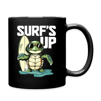 Surfen Schildkröte Surfer Geschenk - Tasse einfarbig - Schwarz - Rechts
