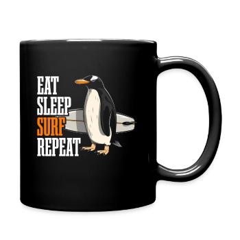 Pinguin Surfen Surfer Lustig Geschenk - Tasse einfarbig - Schwarz - Rechts