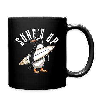 Pinguin Surfen Surfer Lustig Geschenk - Tasse einfarbig - Schwarz - Rechts