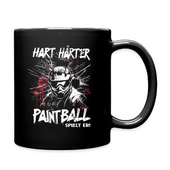 Hart Härter Paintball spielt er | Paintballspieler - Tasse einfarbig - Schwarz - Rechts