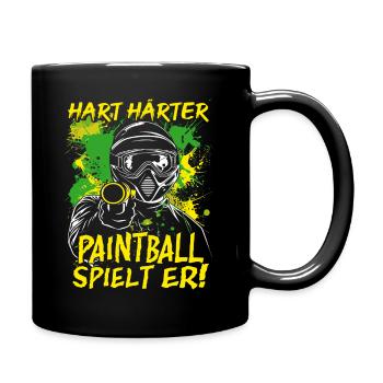 Hart Härter Paintball spielt er | Paintballspieler - Tasse einfarbig - Schwarz - Rechts