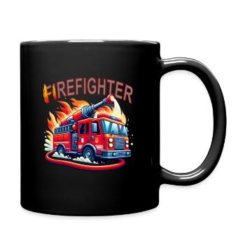 Pompiers avec camion de pompiers - Mug uni - noir - Droite