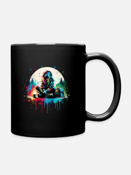 Mädchen, das Camping liebt - Tasse einfarbig - Schwarz