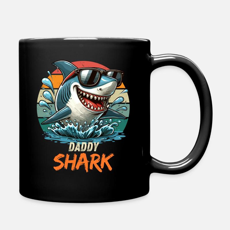 Père Fête des Pères Requin Papa Requin Mer Vacances Drôle - Mug uni - noir