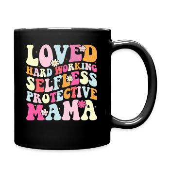 Mama Muttertag geliebt, selbstlos, beschützerin - Tasse einfarbig - Schwarz - Rechts