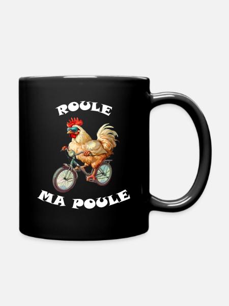 Roule ma poule, poule sur un velo, humour cycliste - Mug uni - noir