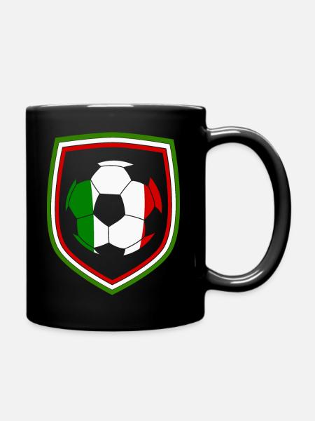 Leather football with Italian flag - Full Colour Mug - black