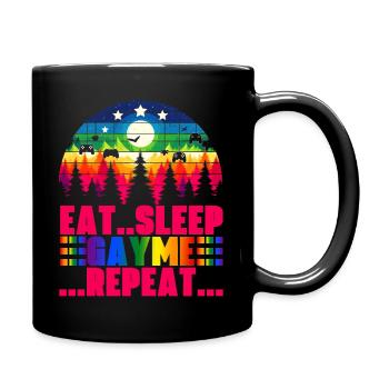 Eat Sleep Gayme Repeat: Retro-Gaming-Pride-Design - Tasse einfarbig - Schwarz - Rechts
