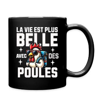 Poule Drole Femme Fille Enfant Vie avec des Poules - Mug uni - noir - Droite