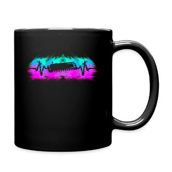 Harmonica player musician heartbeat - Full Colour Mug - black - Right