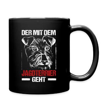 Der Mit Dem Jagdterrier Geht Hunde Herrchen Gassi - Tasse einfarbig - Schwarz - Rechts