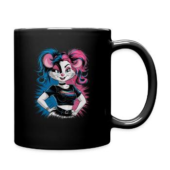 Punk Mouse with Pink and Blue Hair Retro Style - Full Colour Mug - black - Right