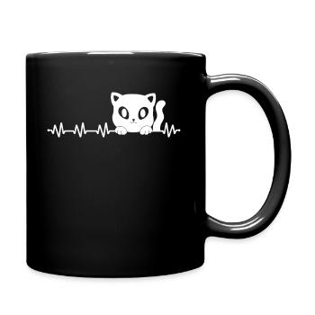 Katzenliebhaber Herzschlag Katzen - Tasse einfarbig - Schwarz - Rechts