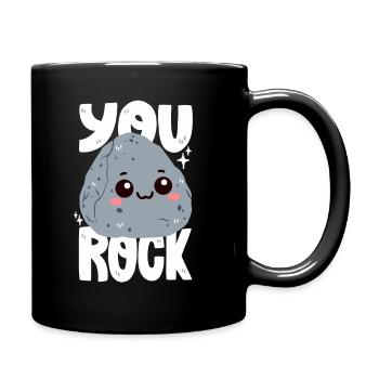 Du rockst! Stein-Wortwitz - Tasse einfarbig - Schwarz - Rechts