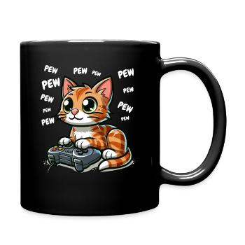 Video Game Gamer Zocken Katze Pew Computer Lustig - Tasse einfarbig - Schwarz - Rechts