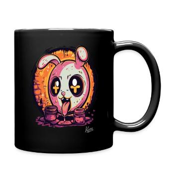Crossed out eyes and crazy cartoon bunny - Full Colour Mug - black - Right